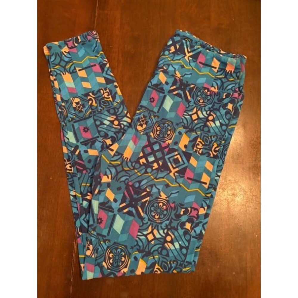 LuLaRoe leggings os blue abstract classic vintage hard to find high waisted